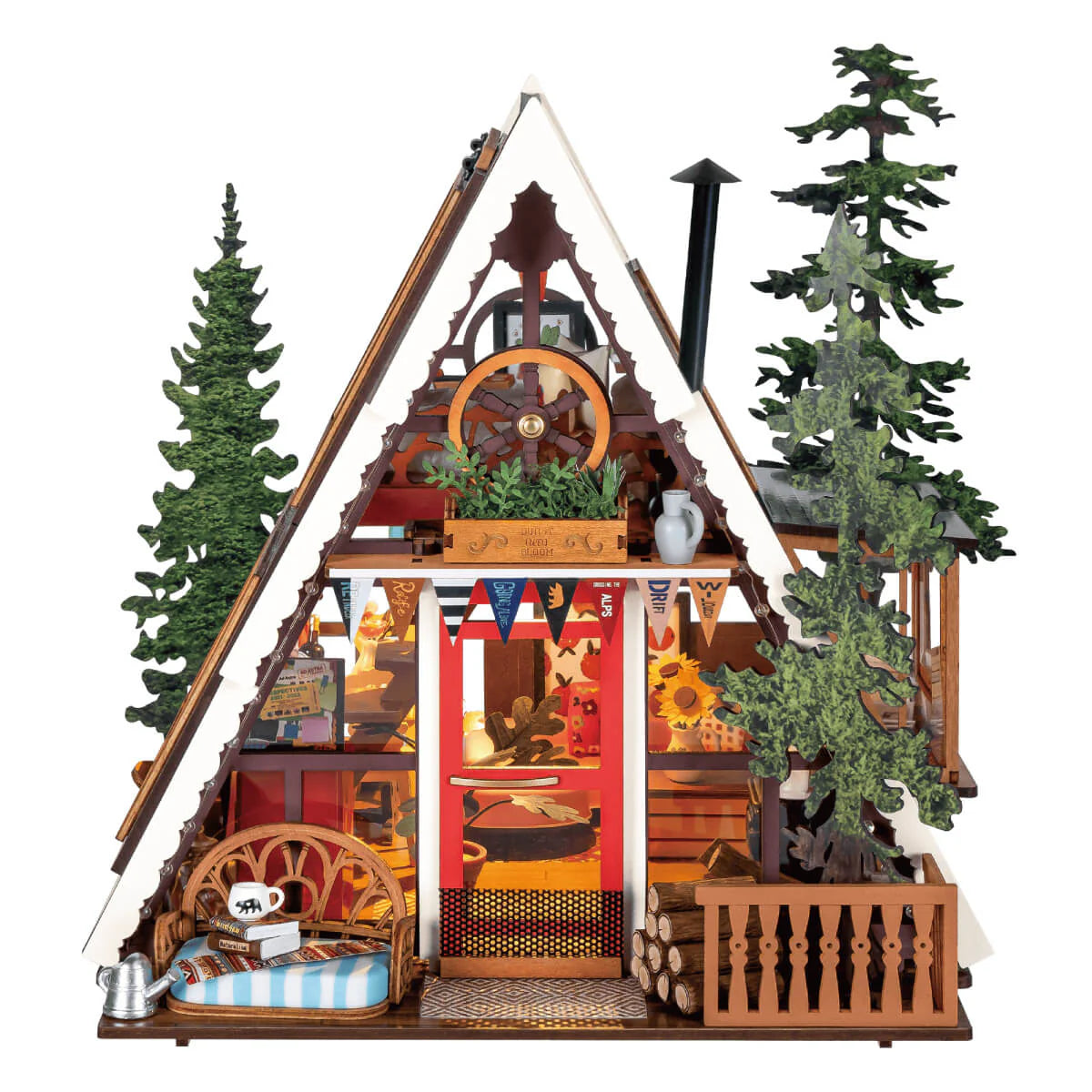 robotime-rolife-dg181-a-frame-cabin-miniaturhaus-holz image 1