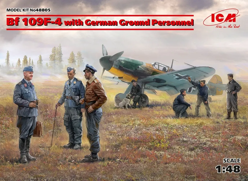 icm-48805-bf-109f-4-flugzeug-1-48-mit-bodenpersonal image 1