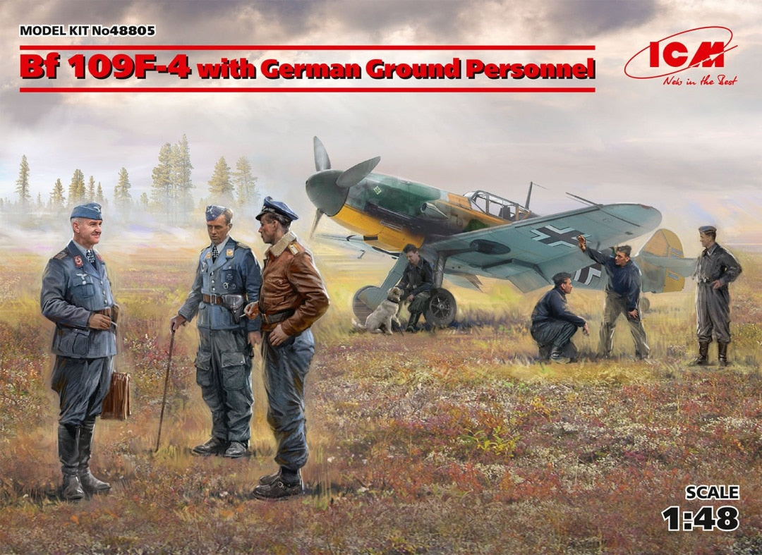 icm-48805-bf-109f-4-flugzeug-1-48-mit-bodenpersonal image 1