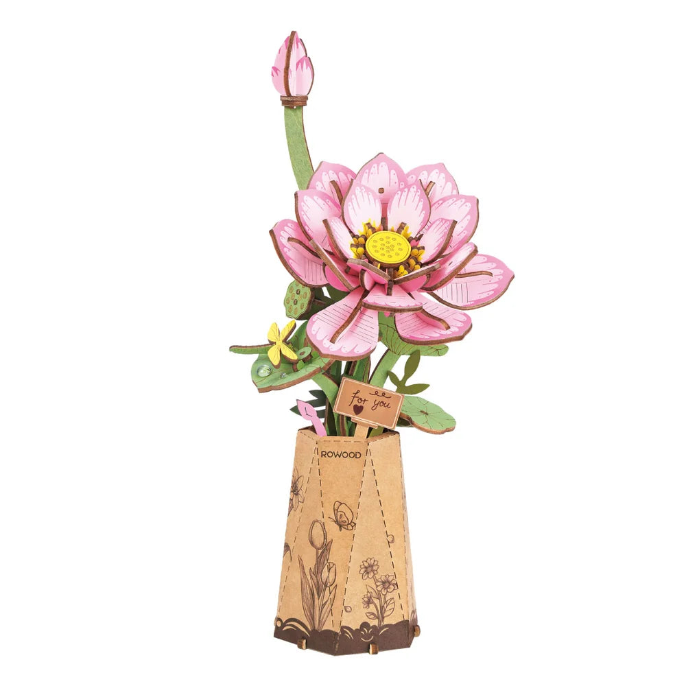rowood-tw151-holzblumen-pink-lotus-strau-bausatz image 1