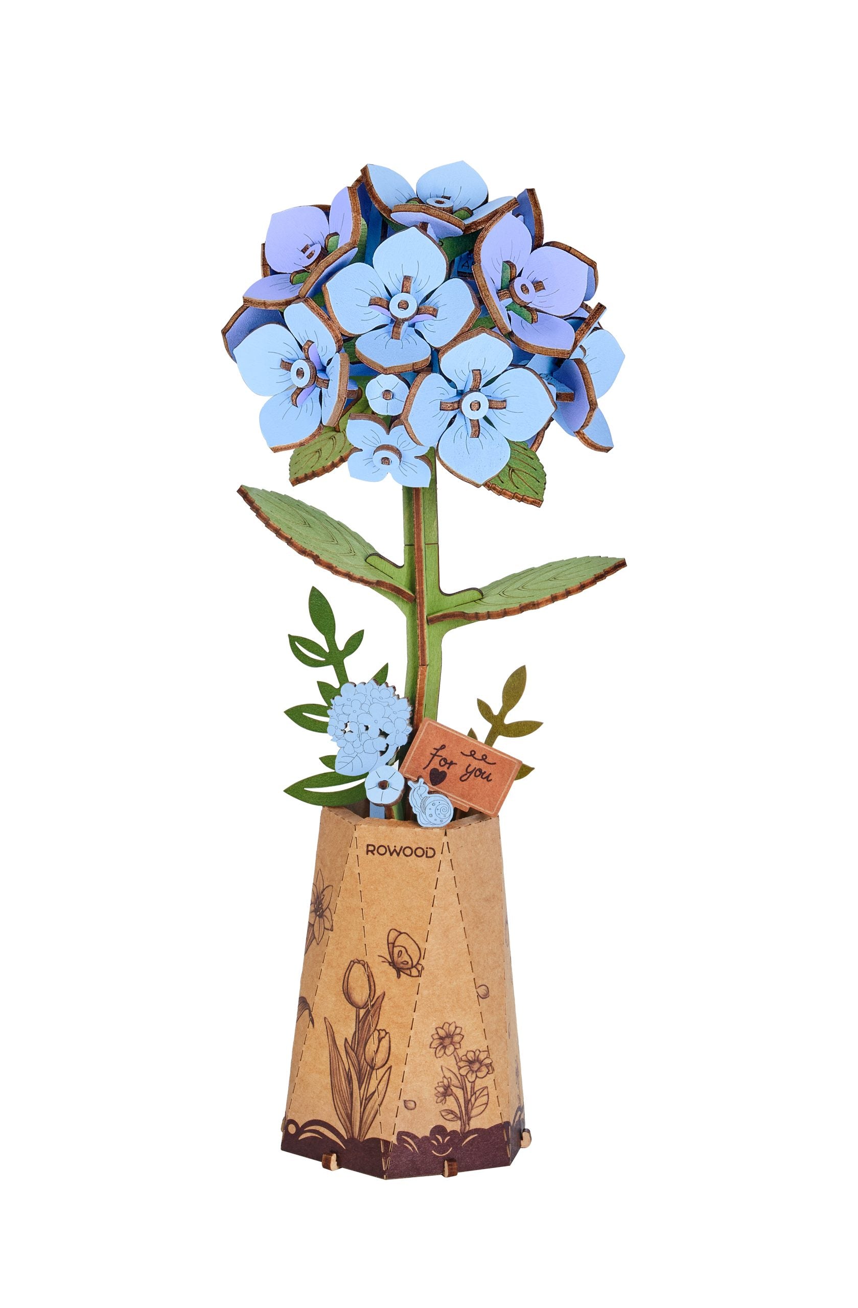 robotime-tw141-rowood-blumenstrau-holz-blaue-hortensie image 1