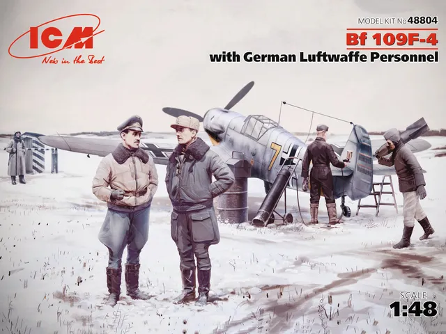 icm-48804-bf-109f-4-modellbausatz-1-48-mit-luftwaffe-figuren image 1