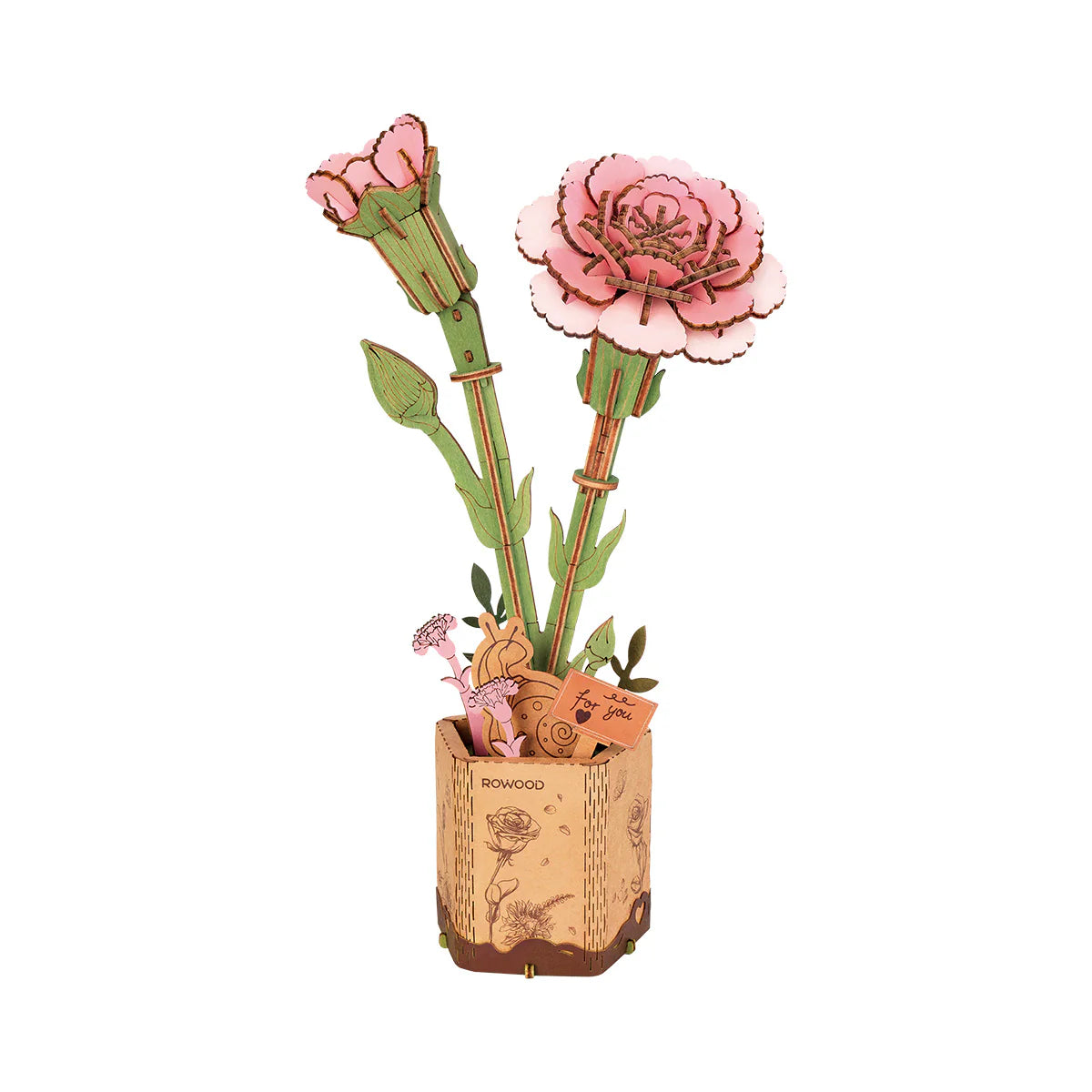 rowood-tw051-pink-carnation-holzblume-bausatz-rosa-nelke image 1