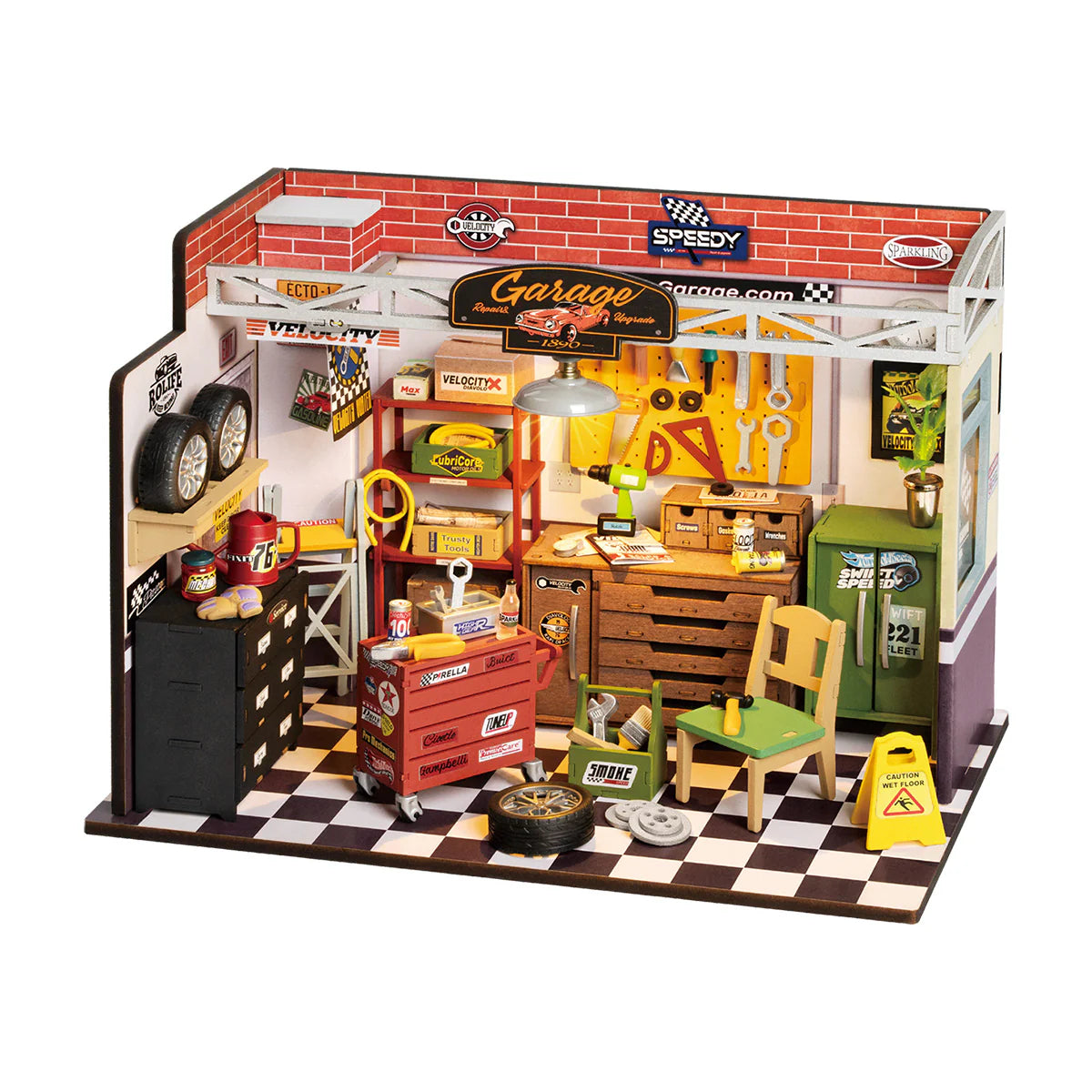 robotime-dg165-garage-workshop-miniaturhaus-holzbausatz image 1