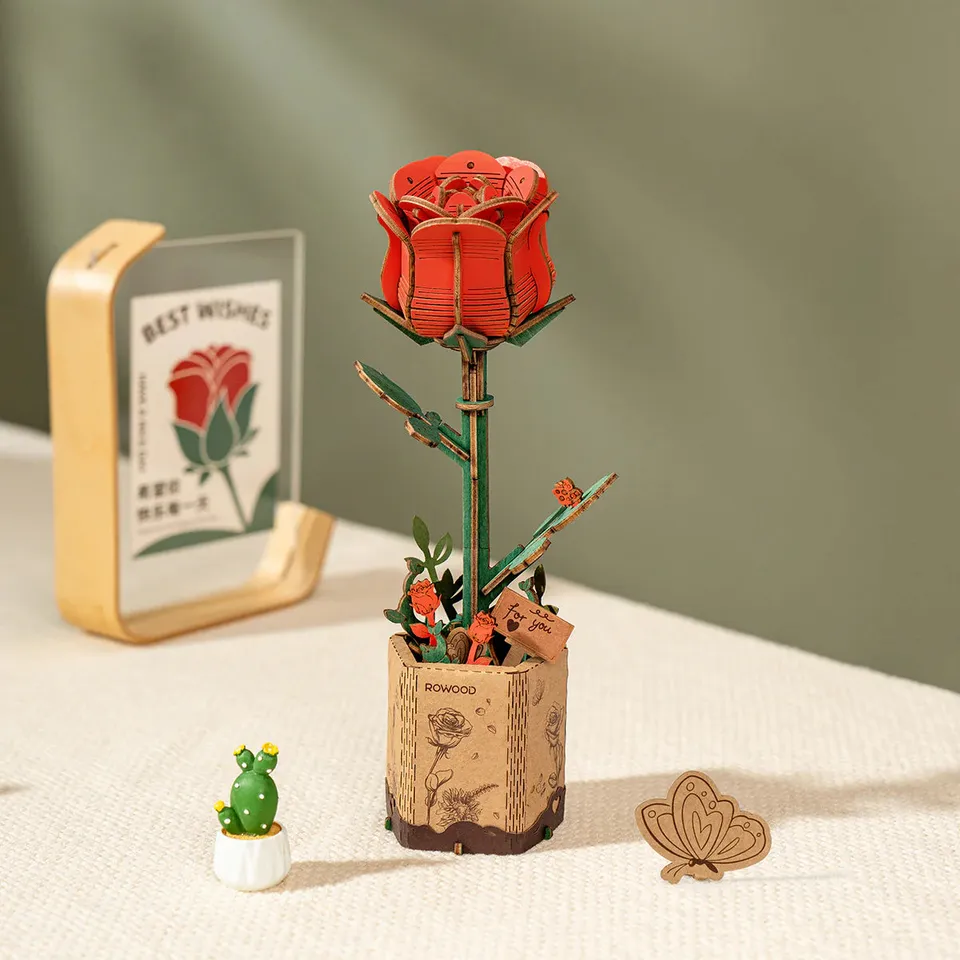 rowood-tw042-blumenstrau-rote-rose-holzbausatz-puzzle image 1