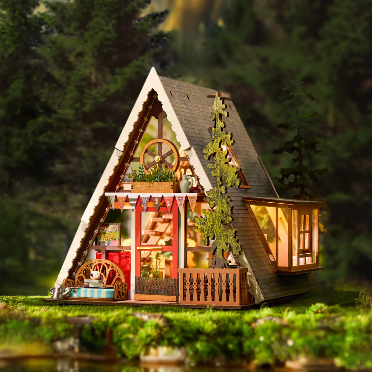 robotime-rolife-dg181-a-frame-cabin-miniaturhaus-holz image 2