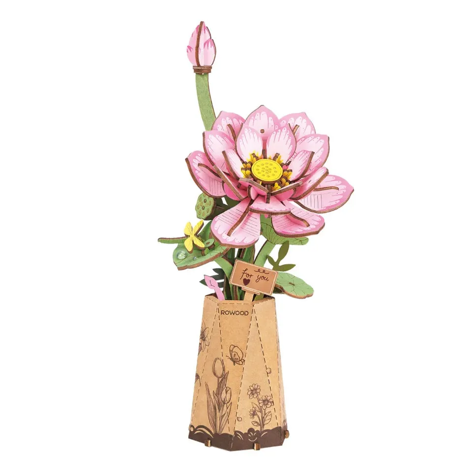 rowood-tw151-holzblumen-pink-lotus-strau-bausatz image 1