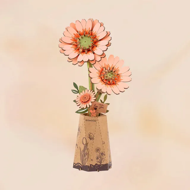 rowood-tw111-gerbera-blumenstrau-holz-3d-puzzle-orange image 1