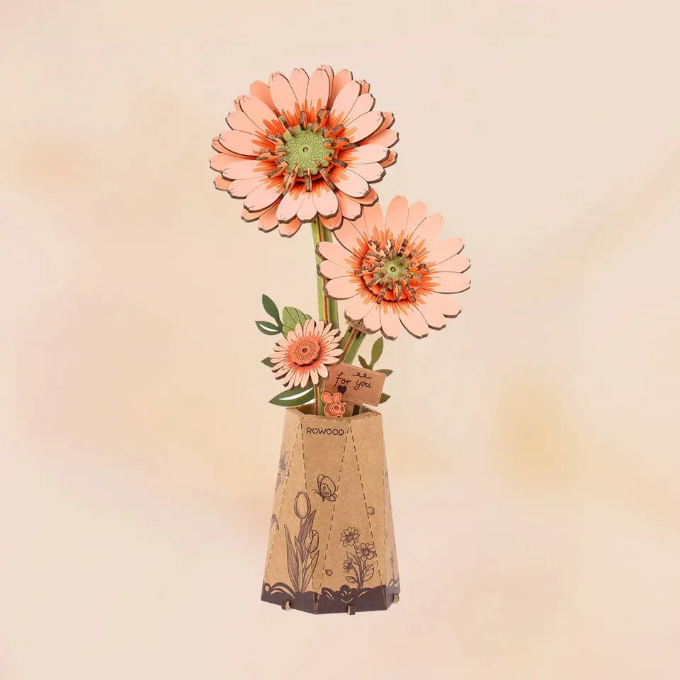 rowood-tw111-gerbera-blumenstrau-holz-3d-puzzle-orange image 1