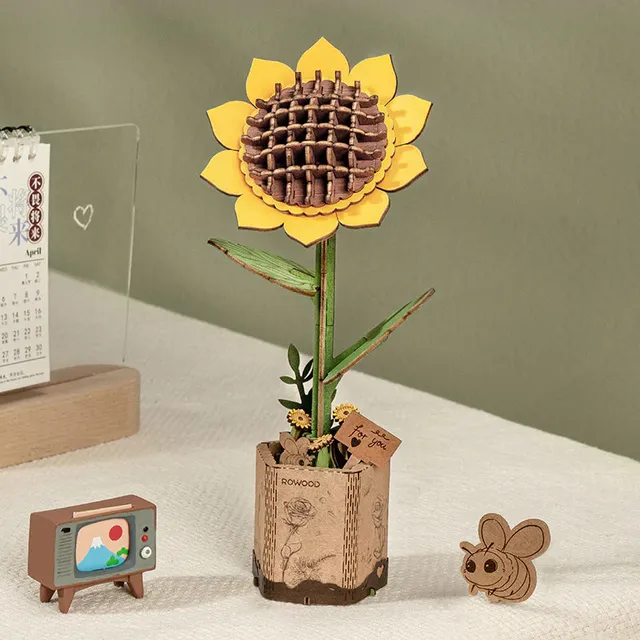 robotime-tw011-rowood-sonnenblume-holzbausatz-3d-puzzle image 1