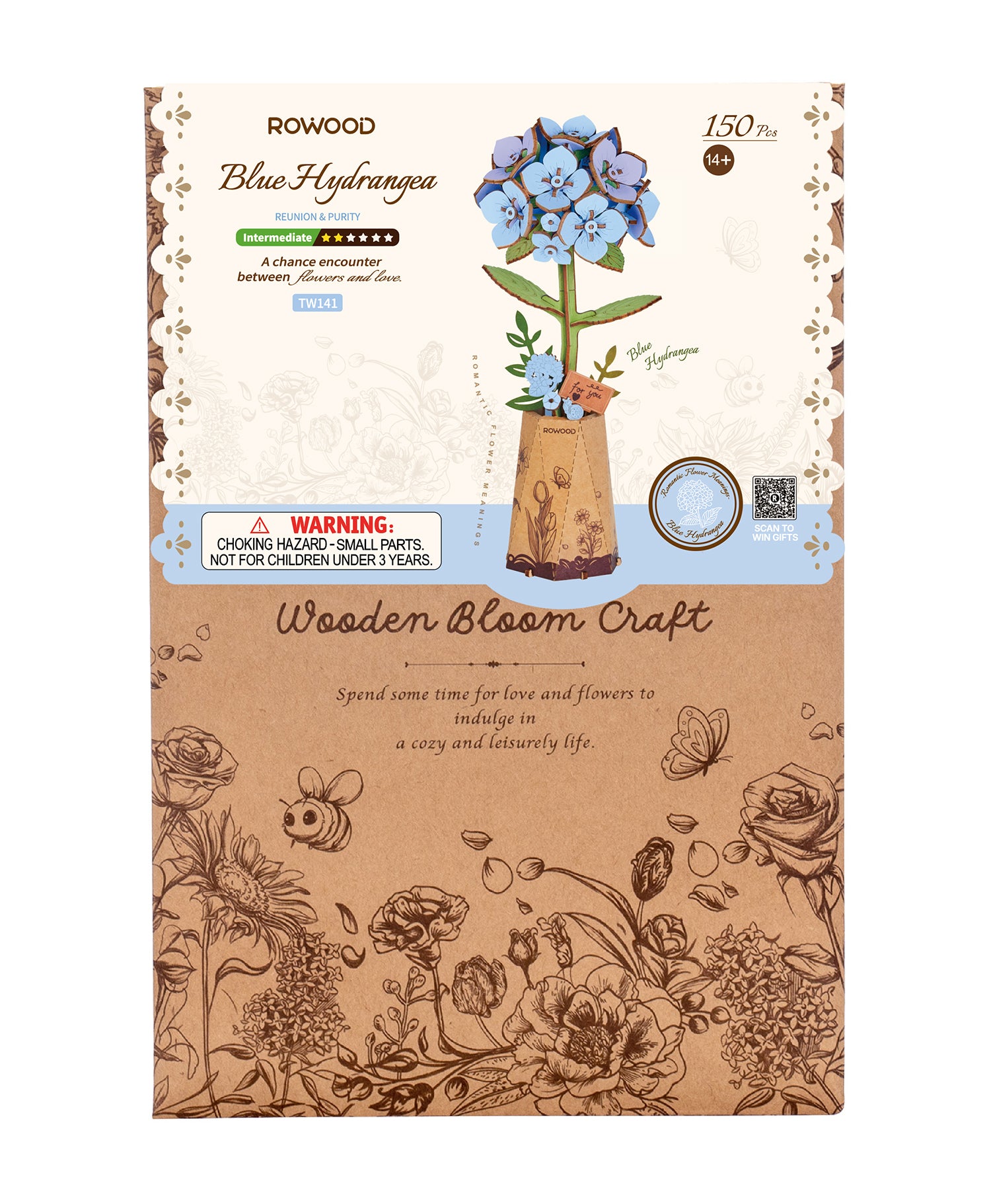 robotime-tw141-rowood-blumenstrau-holz-blaue-hortensie image 2