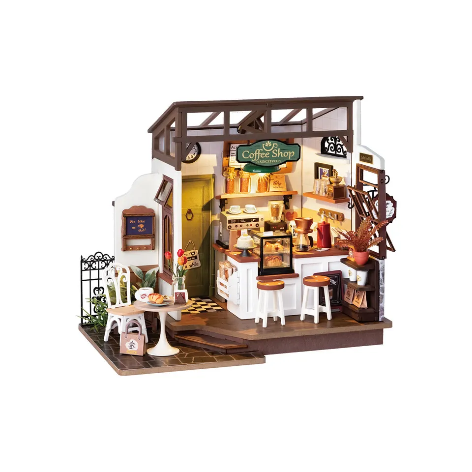 robotime-dg162-flavory-cafe-house-miniaturhaus-bausatz-holz image 1