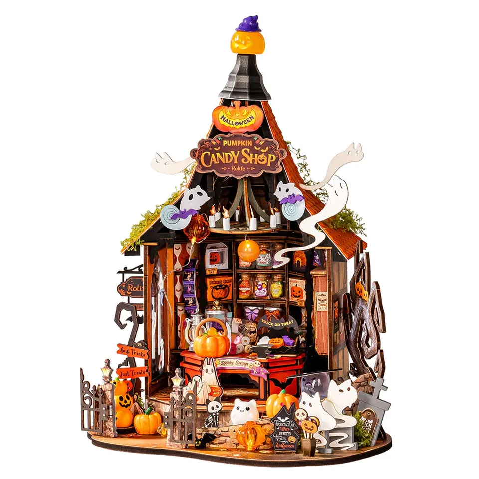 robotime-dg186-haunted-candy-house-3d-holzpuzzle-miniaturhaus-led image 1