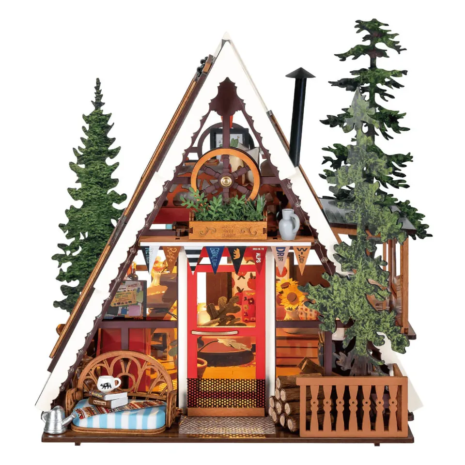 robotime-rolife-dg181-a-frame-cabin-miniaturhaus-holz image 1