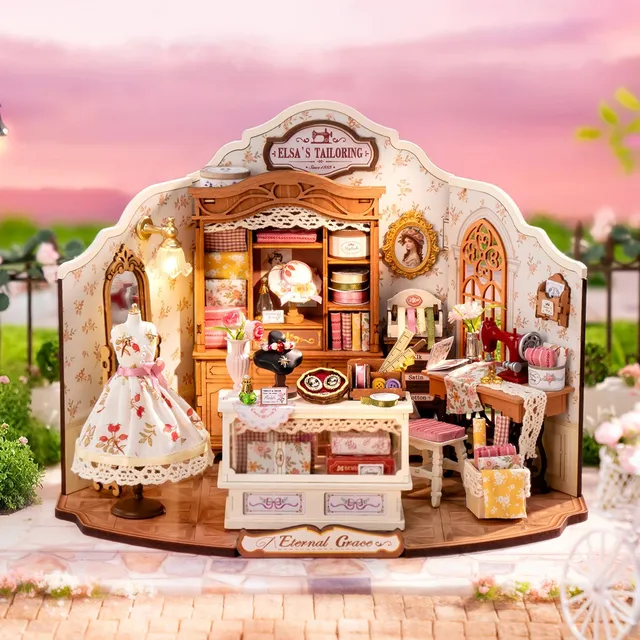 robotime-dg178-elsa-s-tailoring-3d-holz-puzzle-diorama image 1