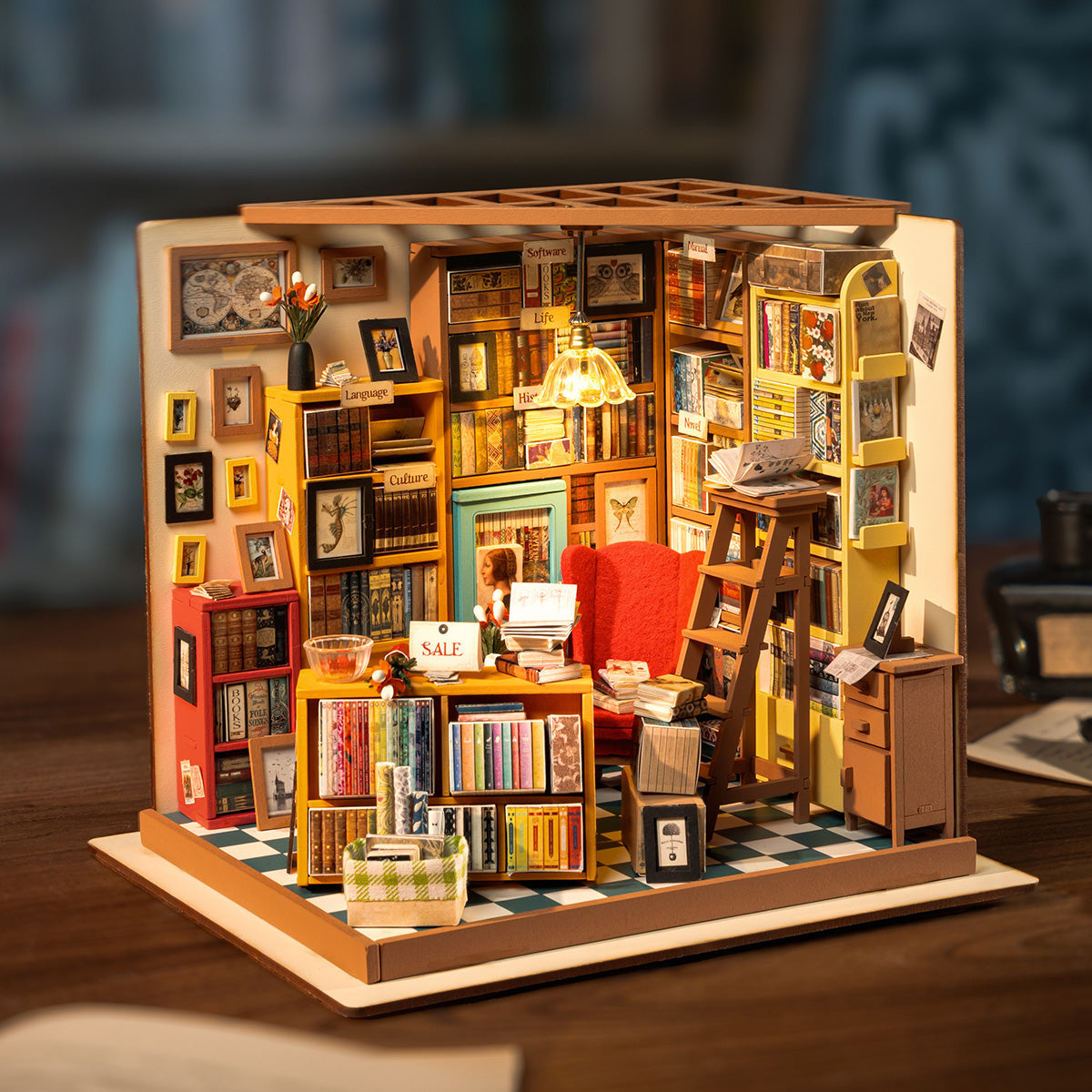 robotime-rolife-dg102-sam-s-study-miniaturhaus-bibliothek image 2