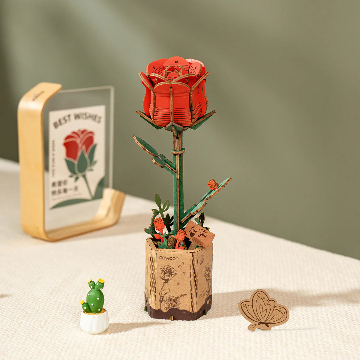 rowood-tw042-blumenstrau-rote-rose-holzbausatz-puzzle image 1