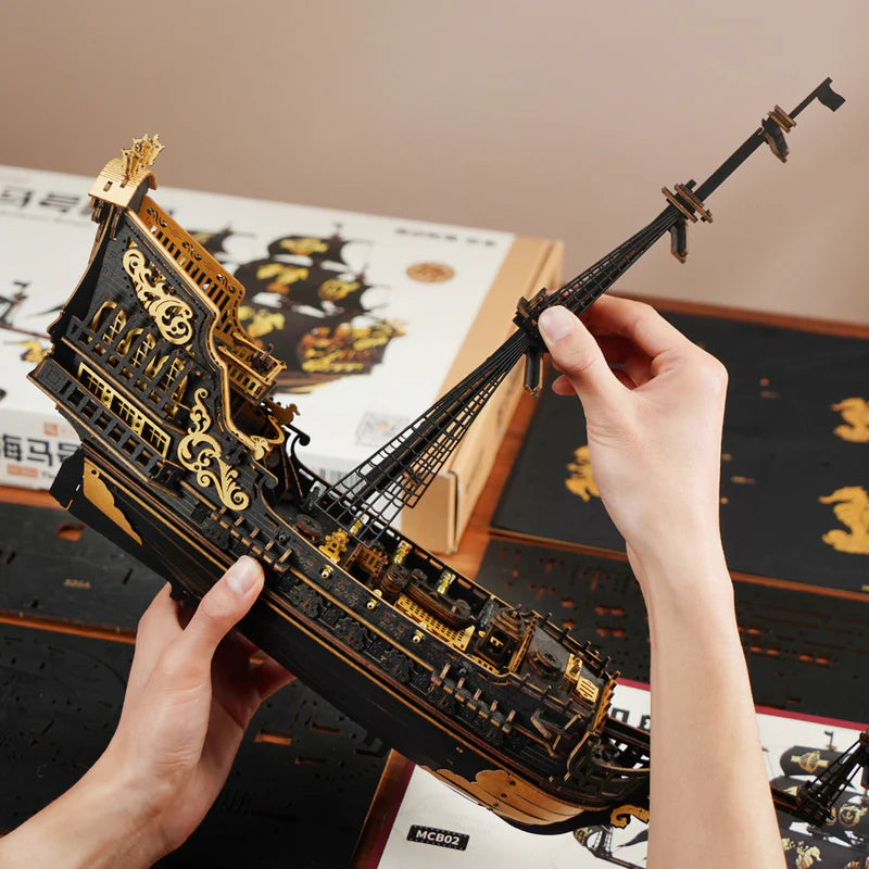 robotime-mcb02-seahorse-barque-kriegsschiff-3d-puzzle-holz-603-tlg image 2