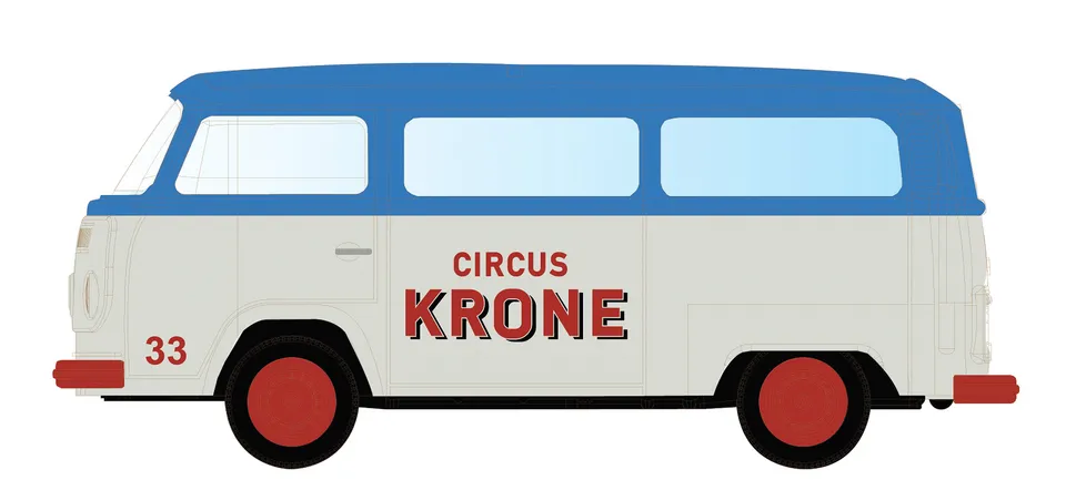 hobbytrain-vw-t2-bus-modellauto-circus-krone-1-160-29mm image 1