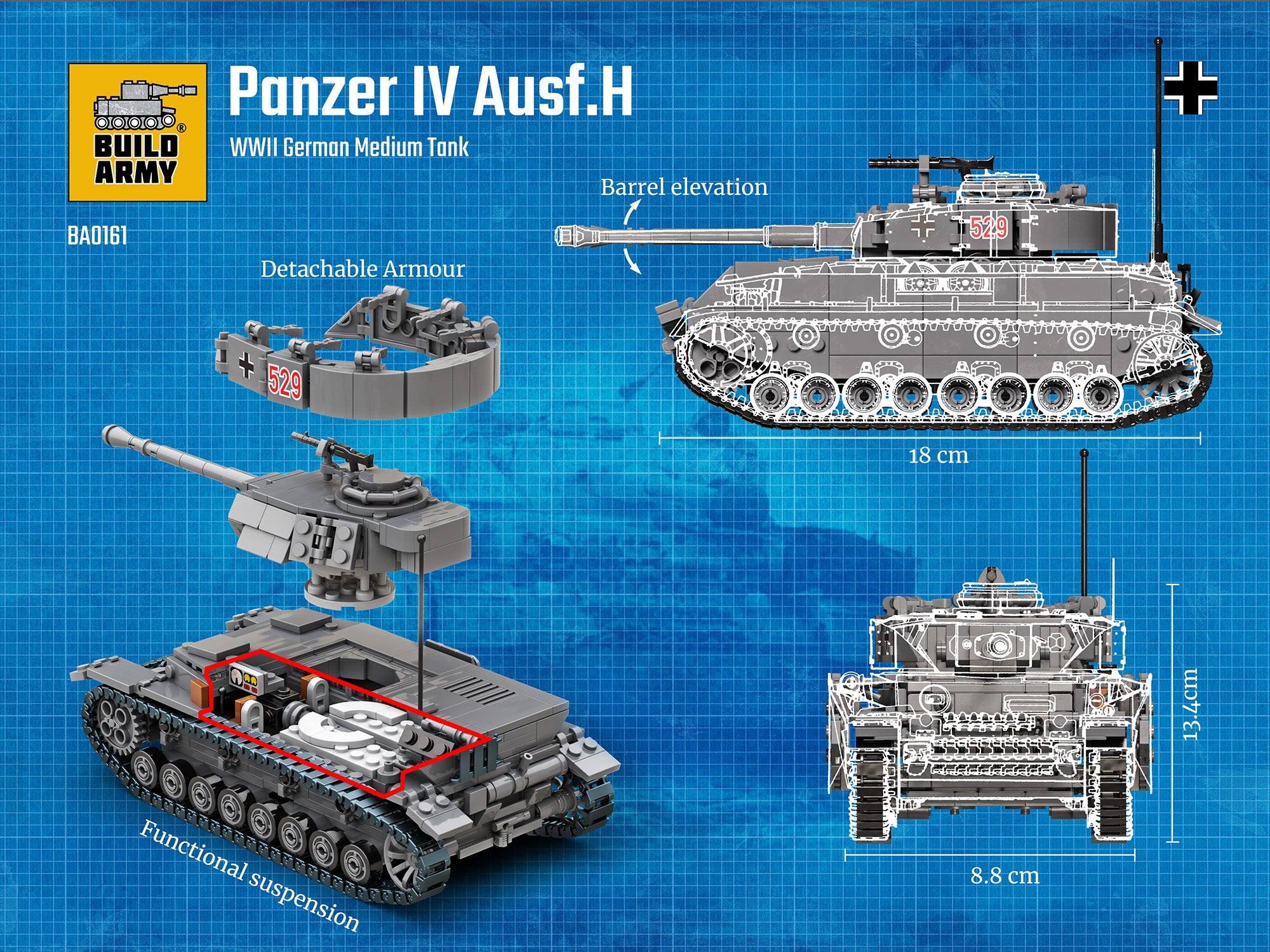 build-army-ba0161-panzer-iv-ausf-h-panzermodell-1-33-mit-interieur image 4