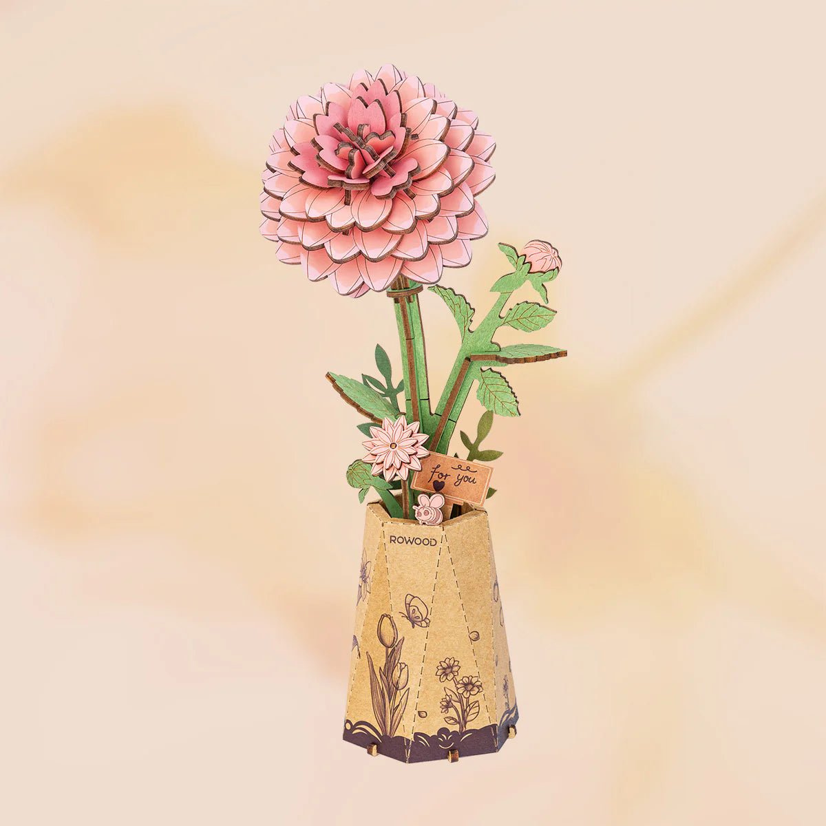 rowood-tw131-pink-dahlia-holzblumenstrau-bausatz image 1