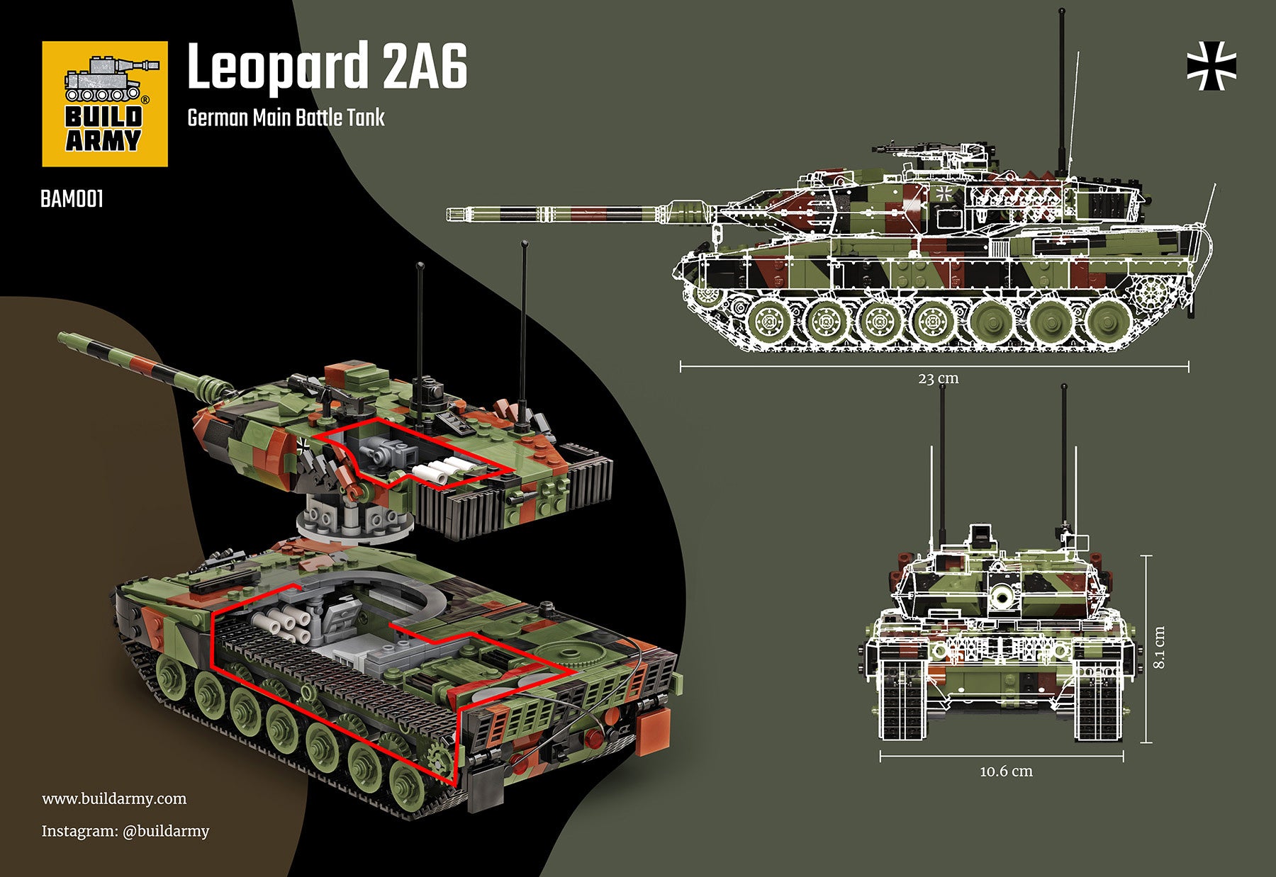 build-army-bam001-leopard-2a6-panzer-1390-teile image 4