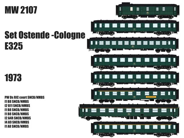 hobbytrain-sncb-ostende-k-ln-e325-reisezugwagen-8er-set image 1