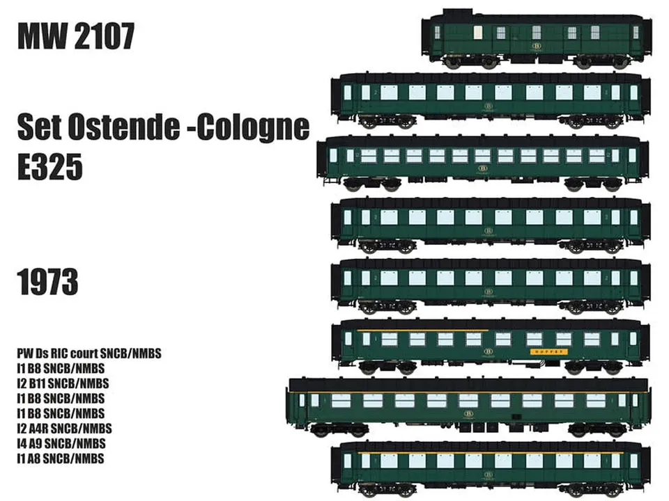 hobbytrain-sncb-ostende-k-ln-e325-reisezugwagen-8er-set image 1