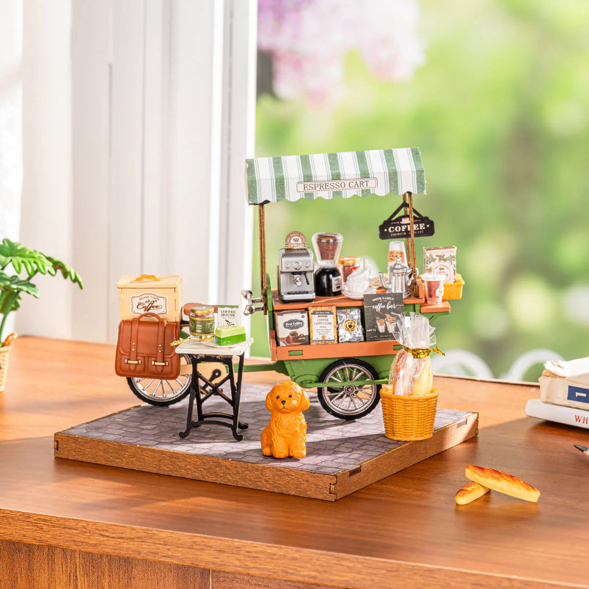 robotime-dg182-rolife-aromatic-coffee-cart-miniaturhaus-holz image 1