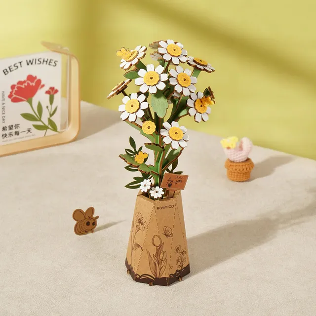 robotime-tw061-rowood-kamille-holzblumen-3d-puzzle-strau image 1